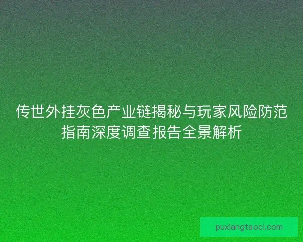 传世外挂灰色产业链揭秘与玩家风险防范指南深度调查报告全景解析